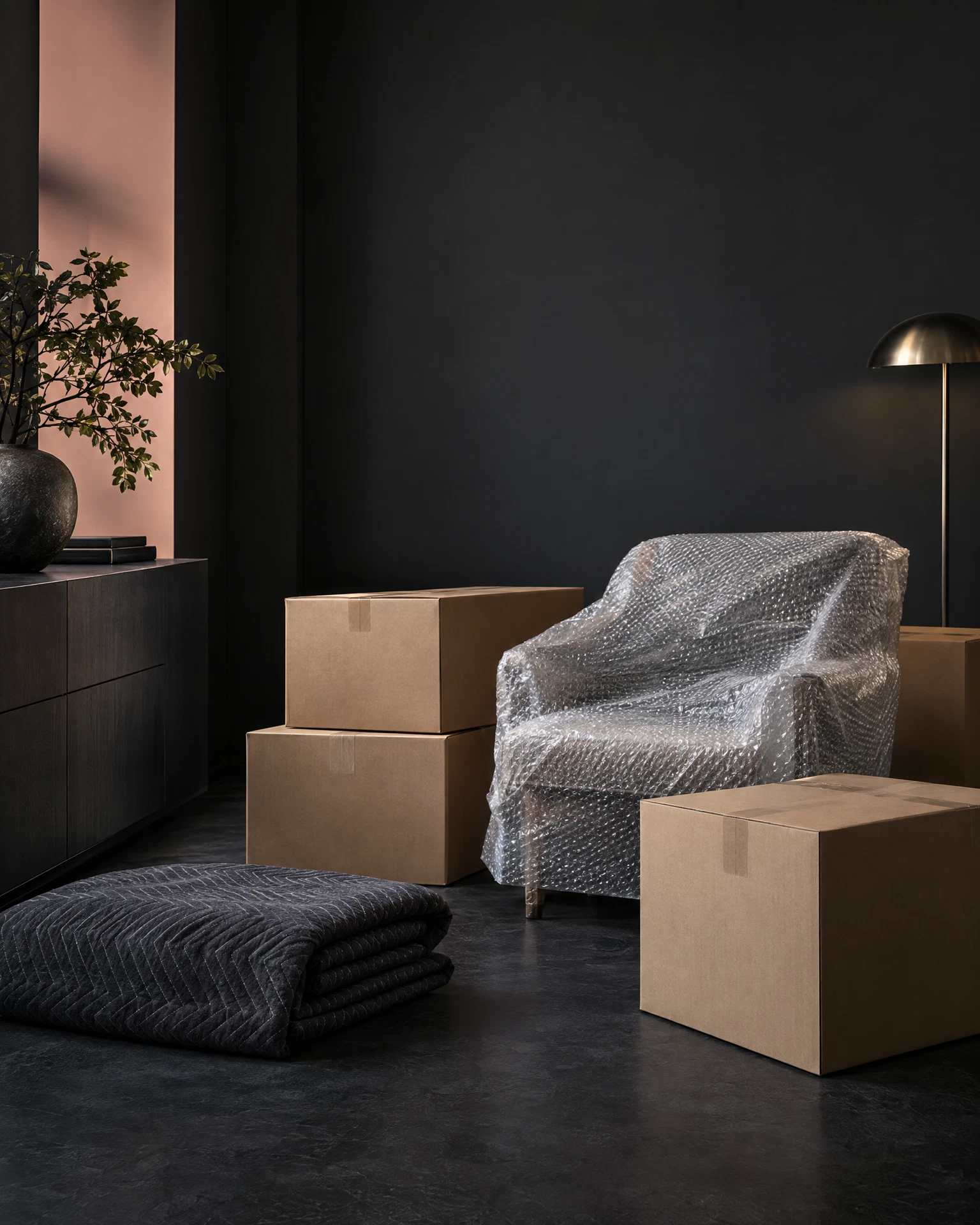 Scatole per trasloco in un interno, immagine illustrativa